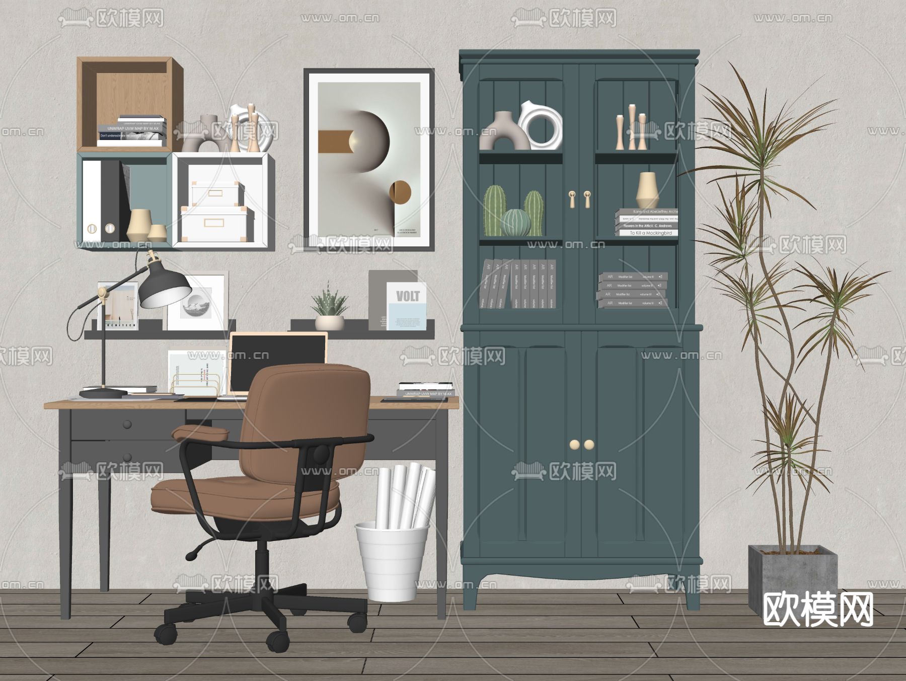 现代书桌椅su模型下载（渲染图2）