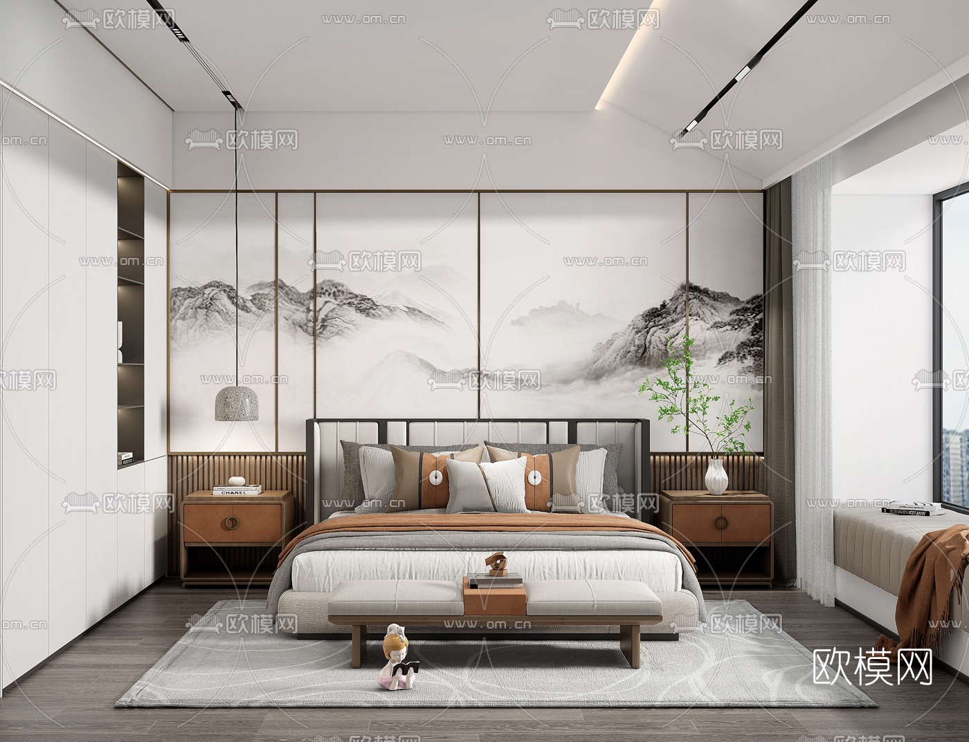 新中式卧室su模型