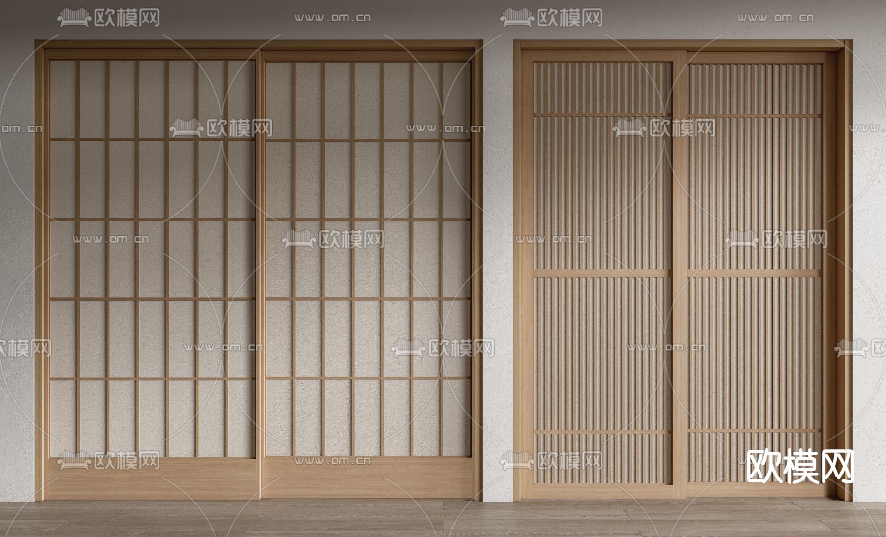 日式推拉门 格栅门 移门 章子门3d模型下载