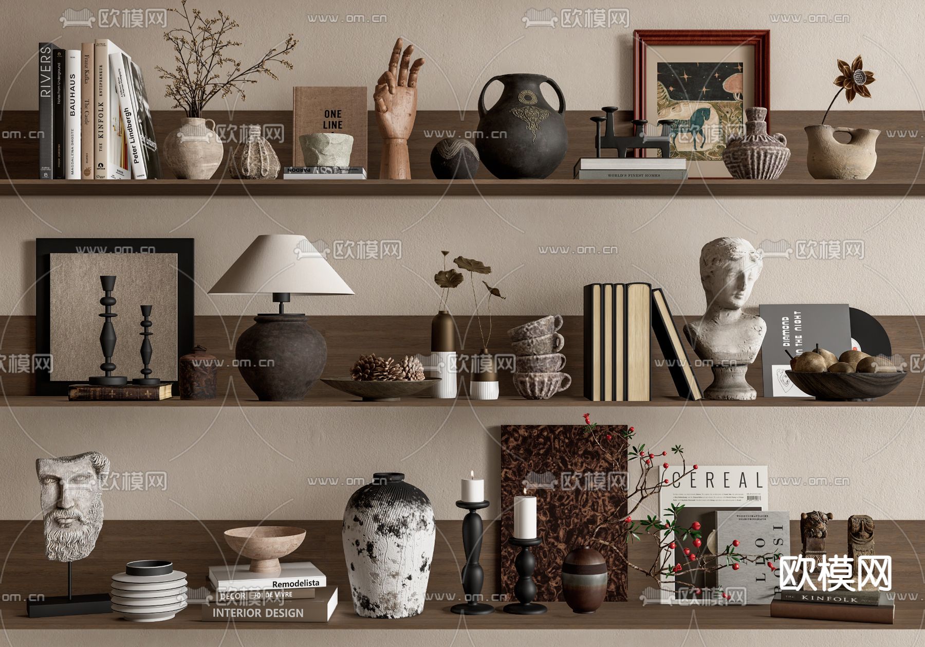 侘寂风摆件 书籍 陶罐 雕塑su模型