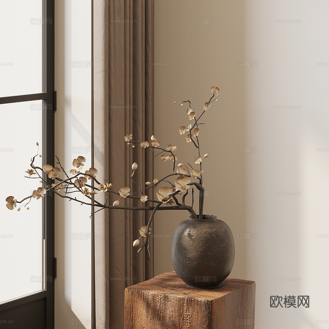 新中式花艺盆栽 绿植盆栽su模型下载（渲染图1）