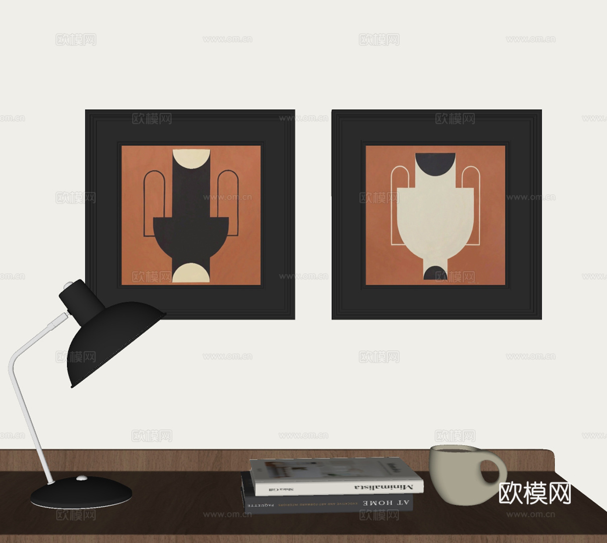 现代中古抽象挂画su模型