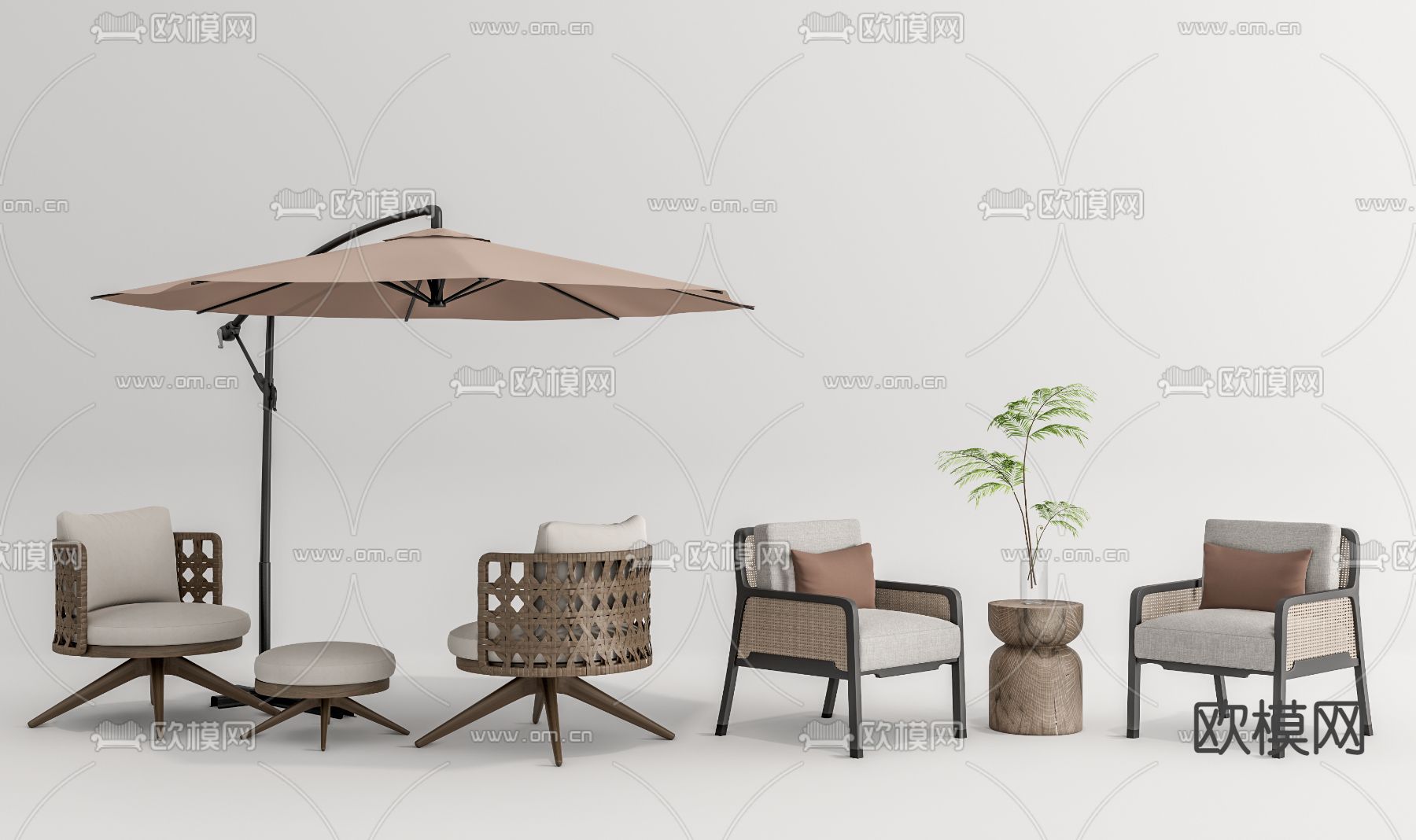 现代遮阳伞户外椅su模型下载（渲染图1）