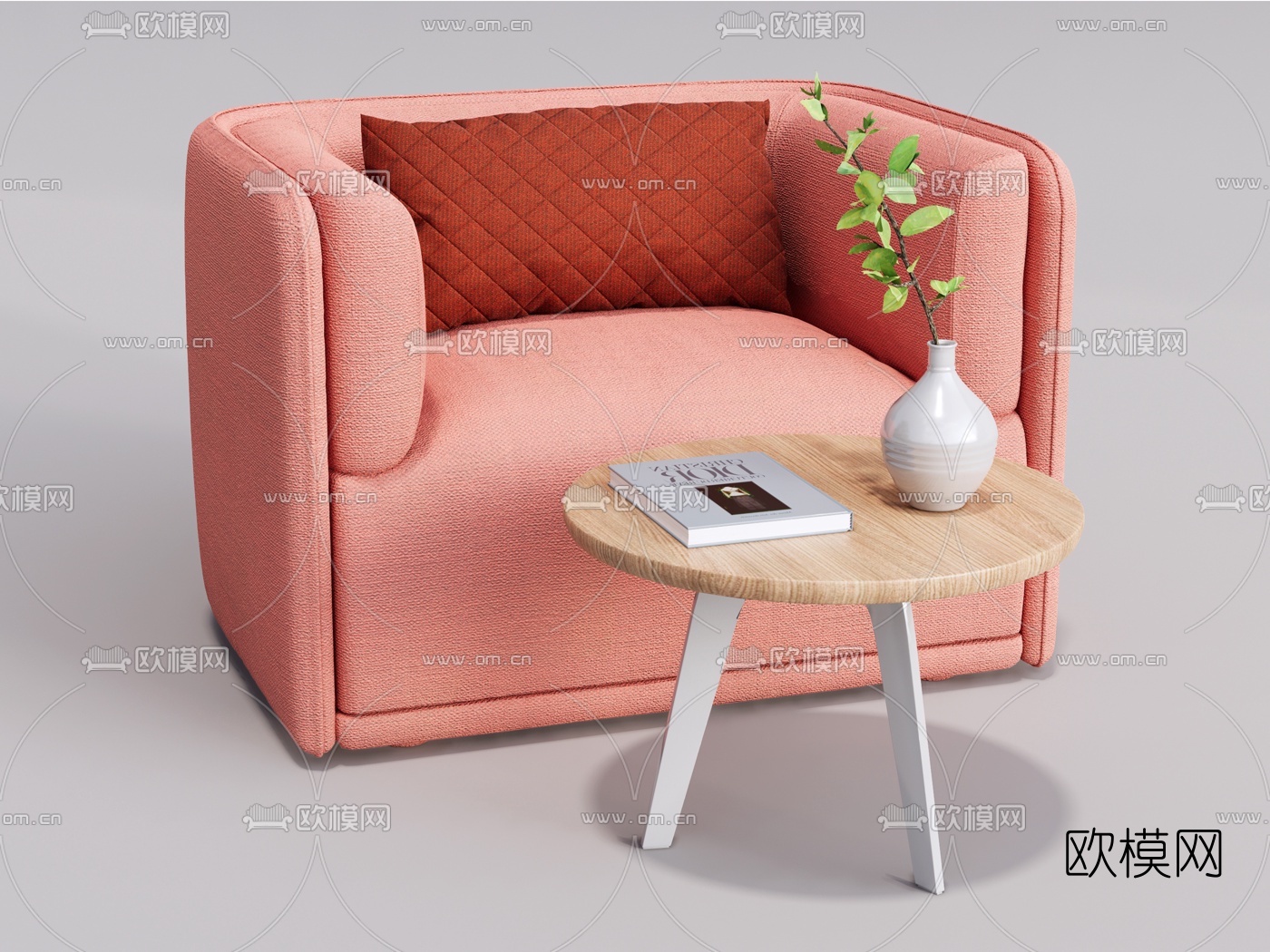 现代布艺单人沙发su模型