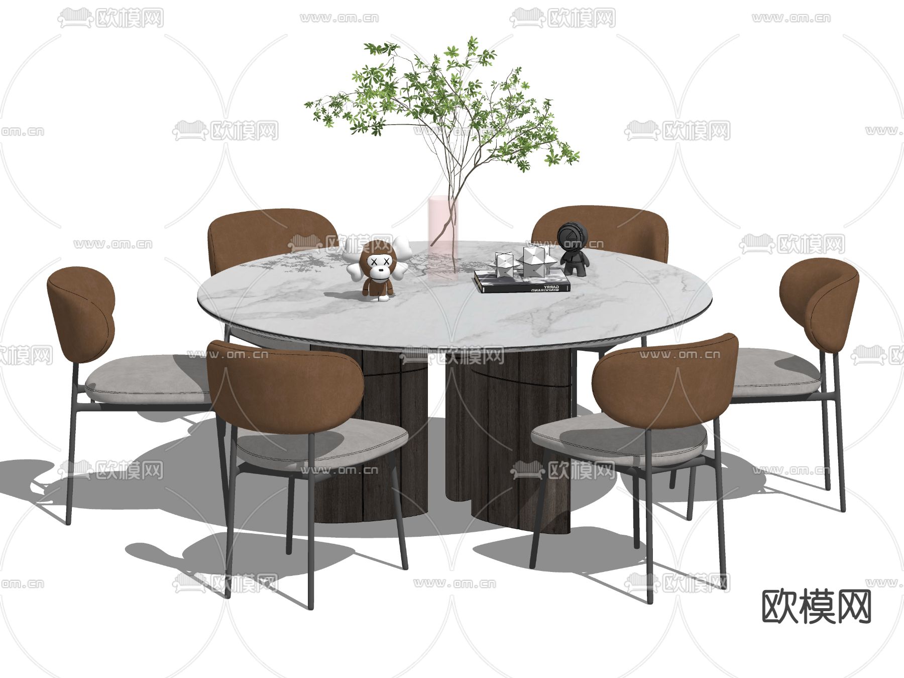 现代圆桌餐桌椅su模型