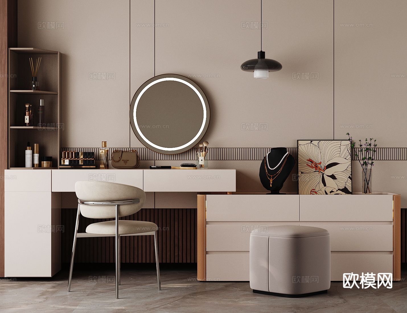 现代轻奢梳妆台su模型下载（渲染图2）