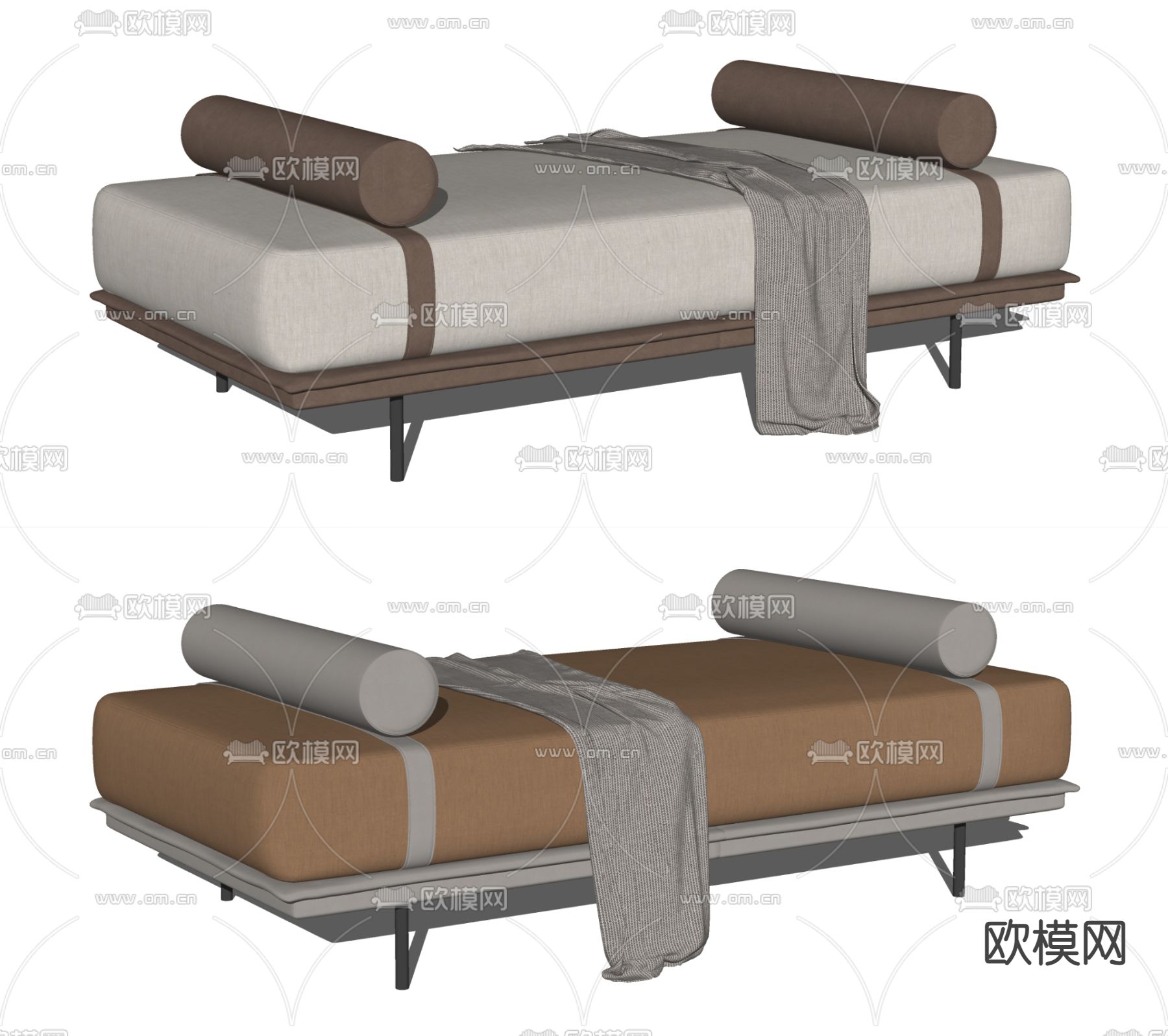 新中式床尾凳脚踏su模型下载（渲染图2）
