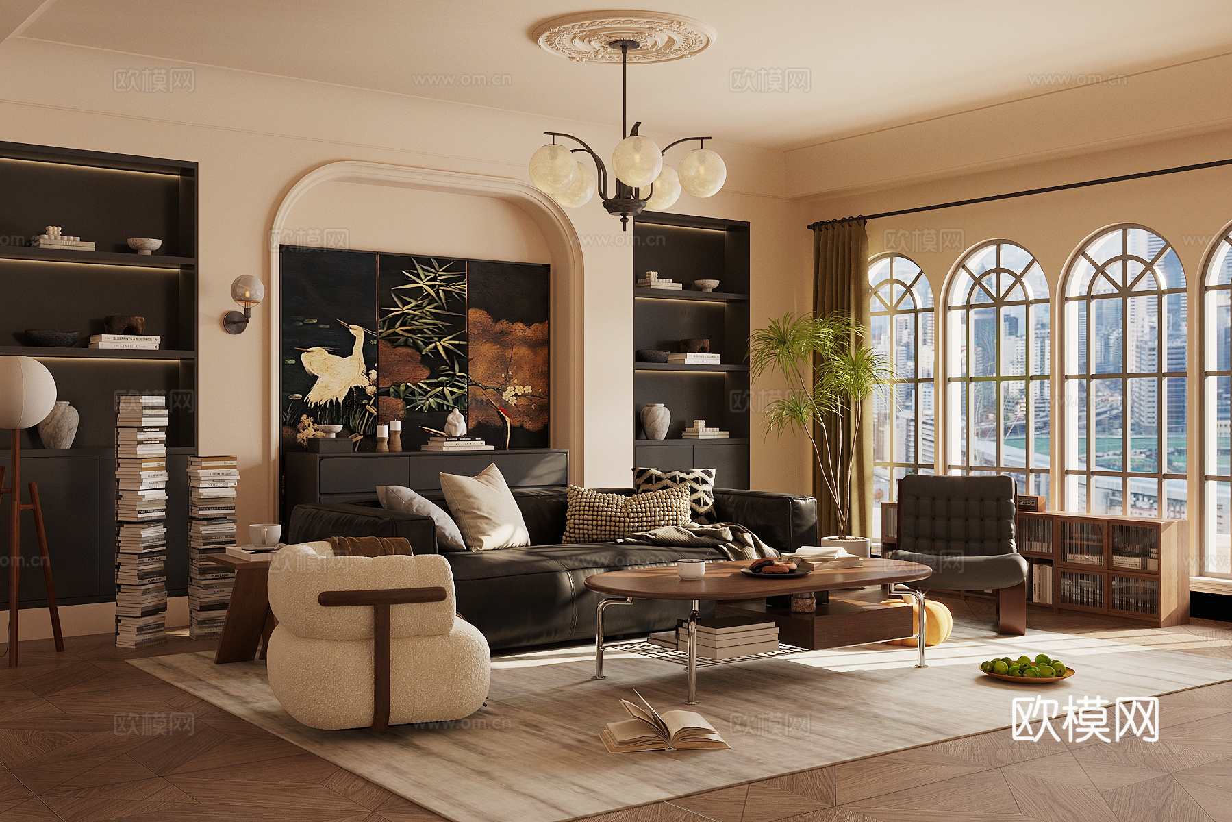 中古风客厅su模型下载（渲染图2）