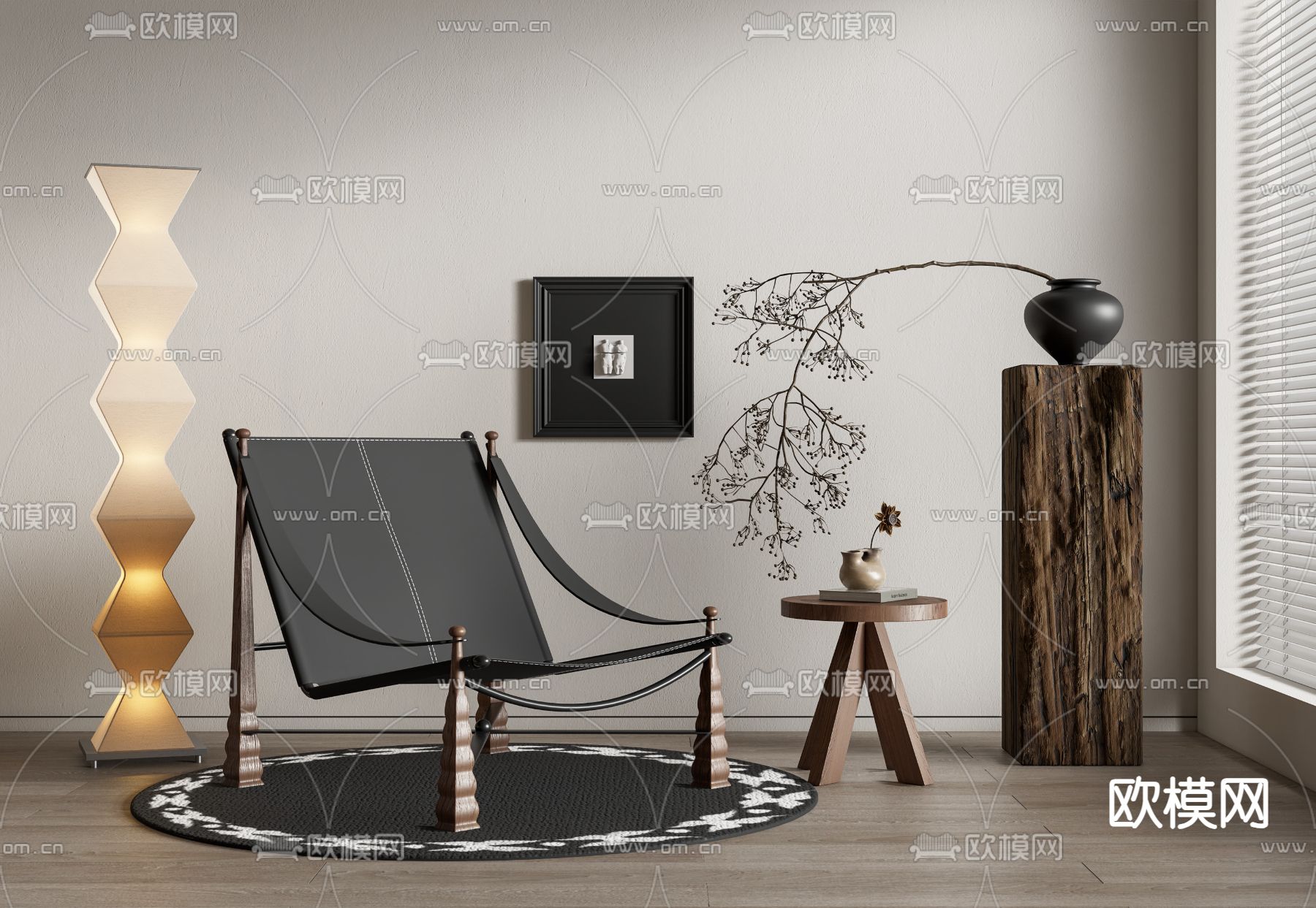 中古风躺椅 椅子su模型下载（渲染图1）