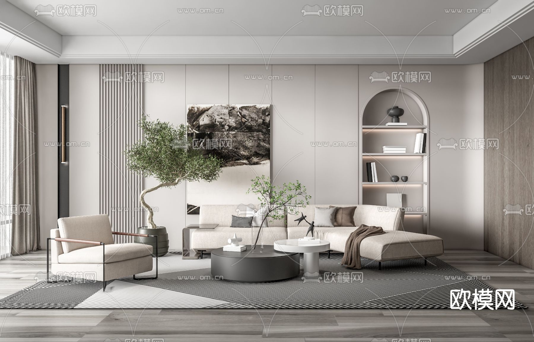 现代布艺沙发组合su模型