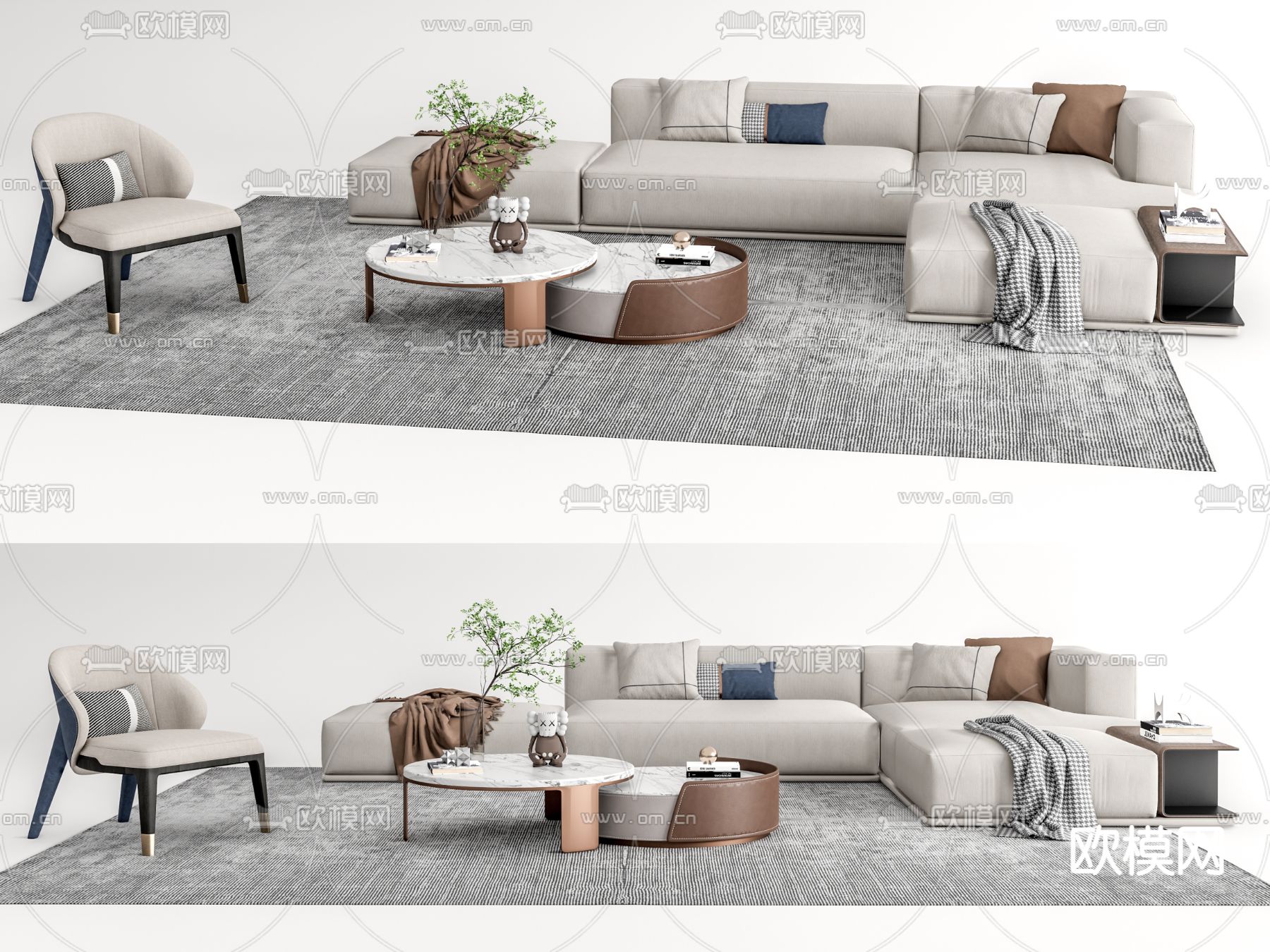 现代布艺转角沙发组合su模型