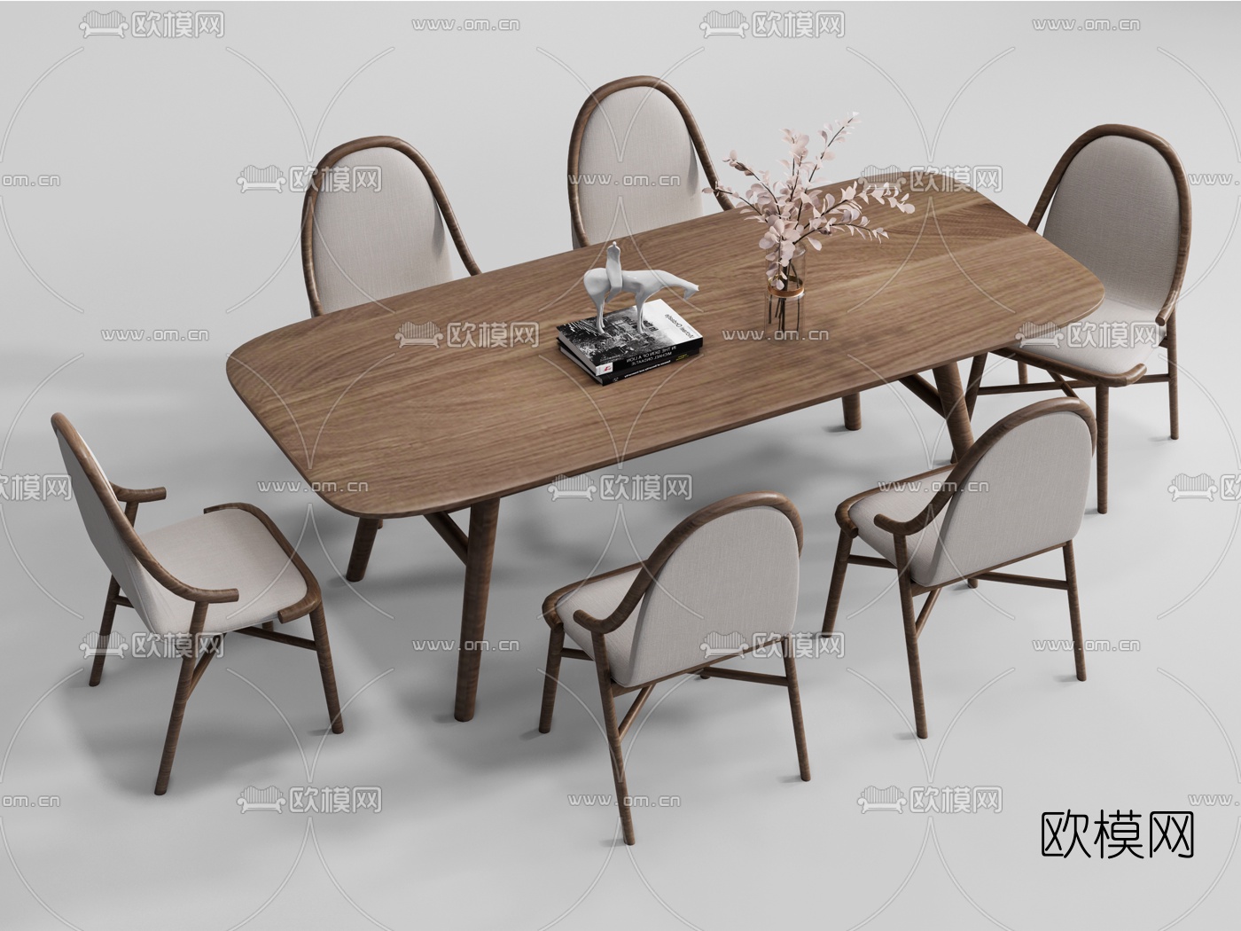 现代实木餐桌椅su模型