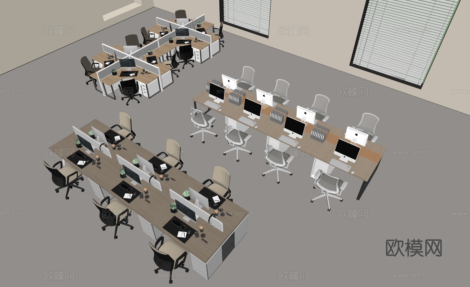 现代其他办公空间 现代办公桌椅组合 桌面办公用品 办公桌su模型下载（渲染图2）
