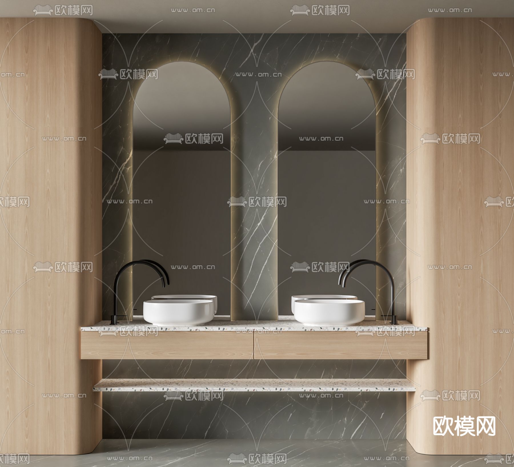 浴室柜 双盆洗手台3d模型下载