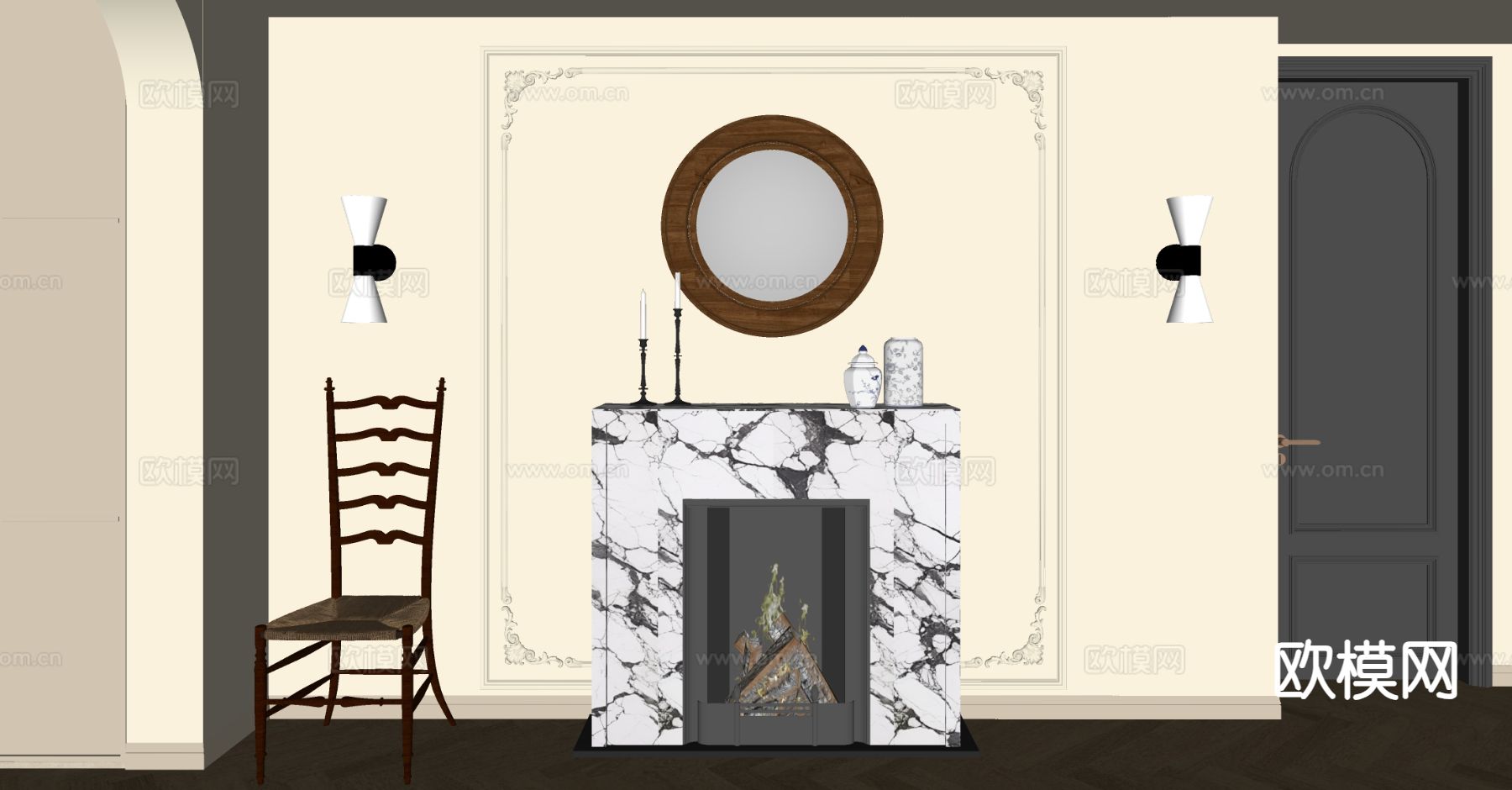 法式复古壁炉su模型下载（渲染图1）