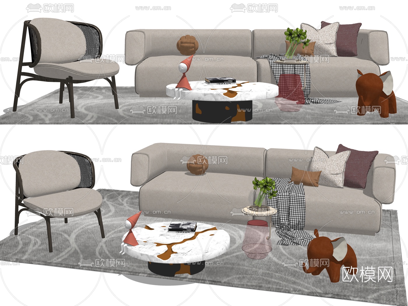 现代布艺沙发组合su模型
