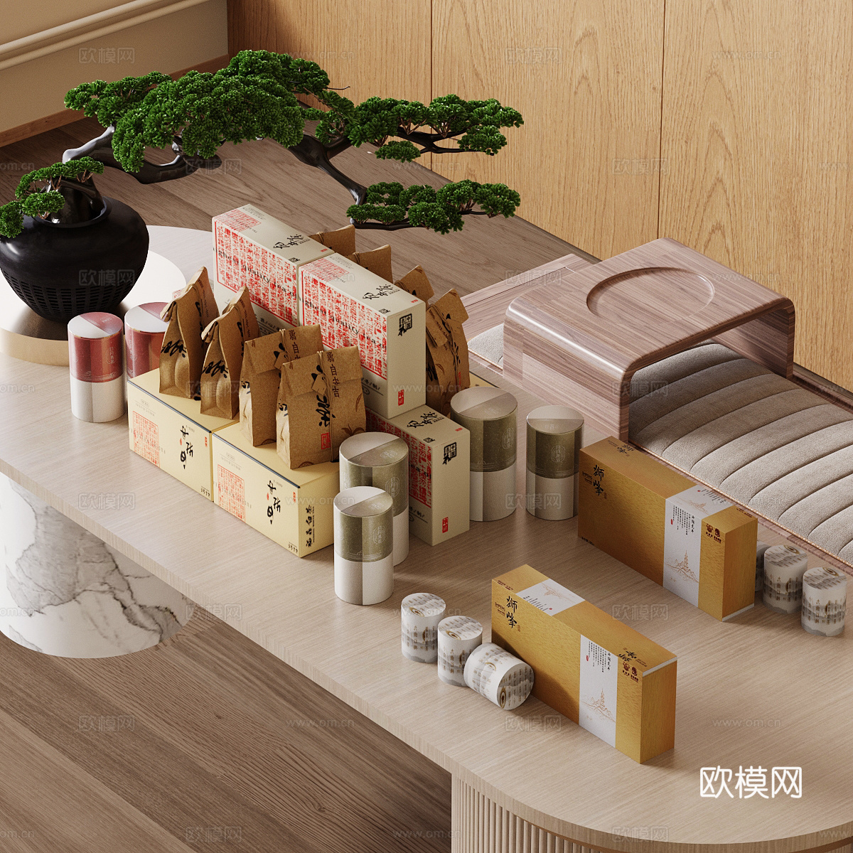 新中式茶叶罐 茶叶su模型下载（渲染图2）