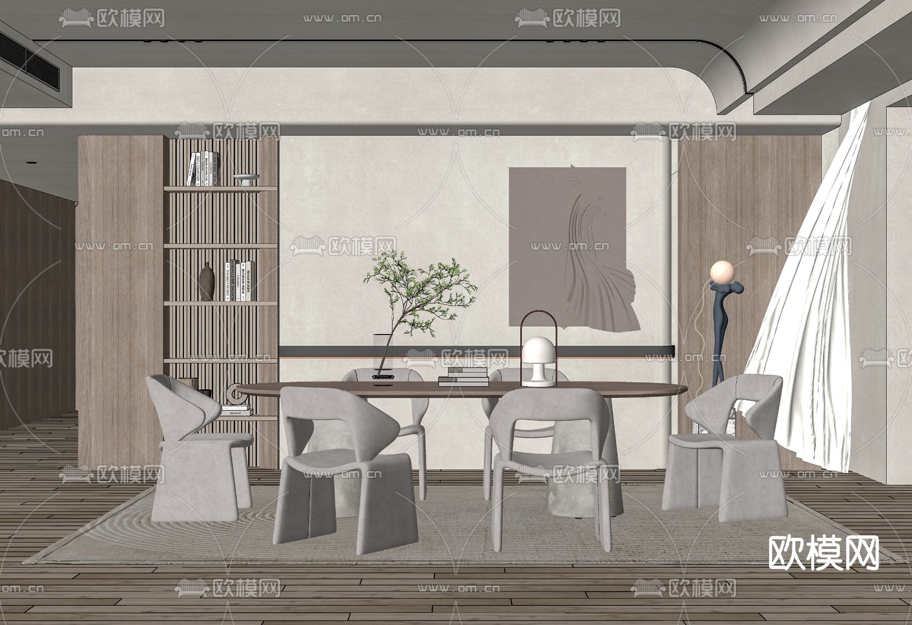 现代实木餐桌椅su模型