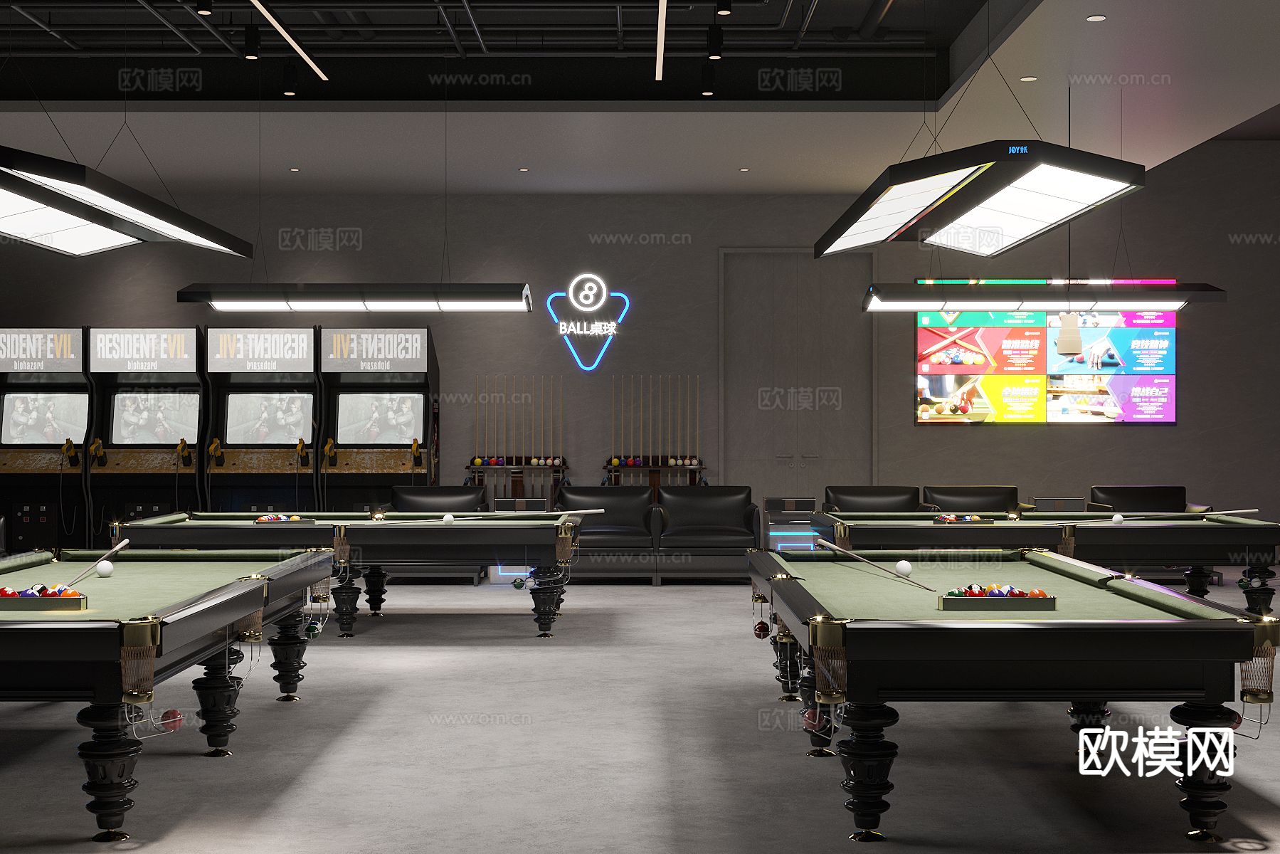 工业风台球室 桌球室3d模型下载（渲染图2）