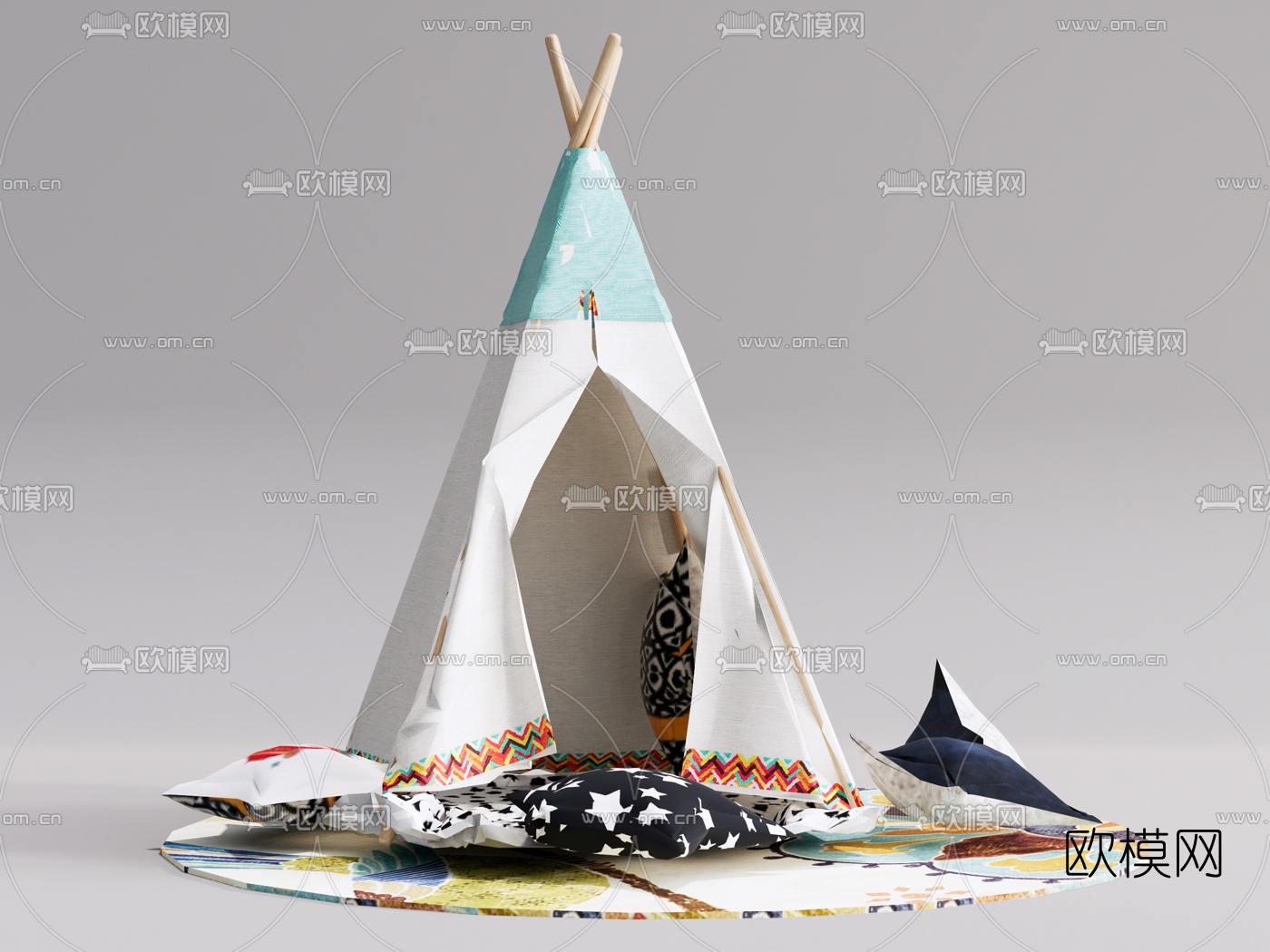 现代儿童床帐篷su模型下载（渲染图1）