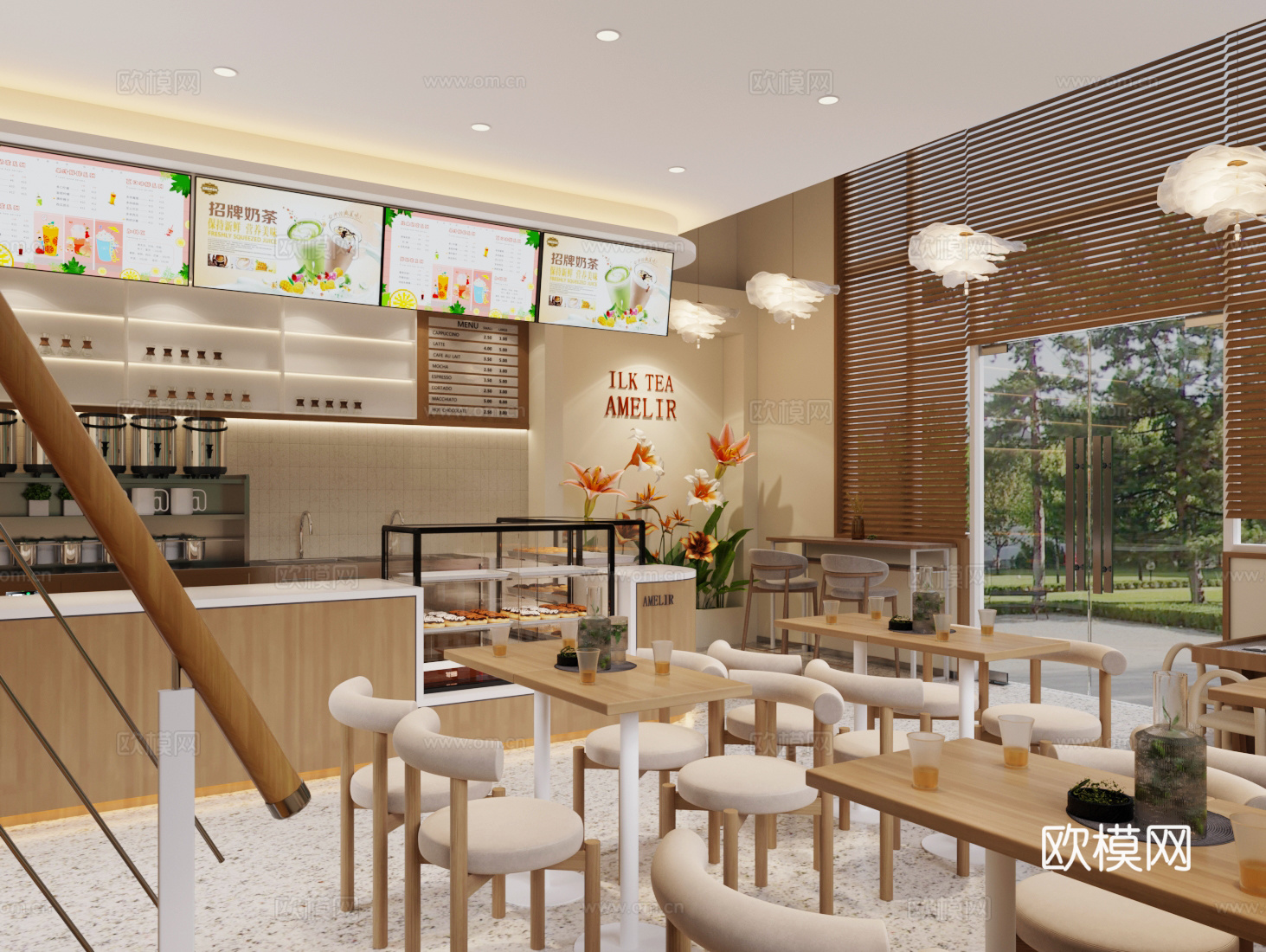 原木风奶茶店工作台su模型下载（渲染图3）