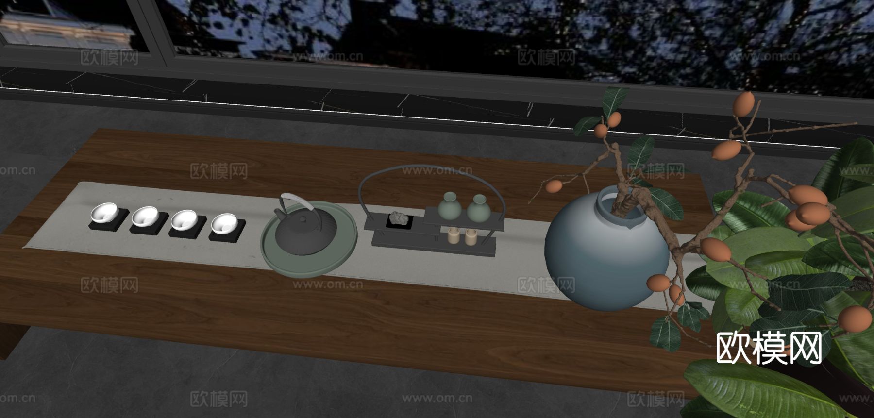 新中式茶具 茶壶 烧水壶 公道杯su模型下载（渲染图1）