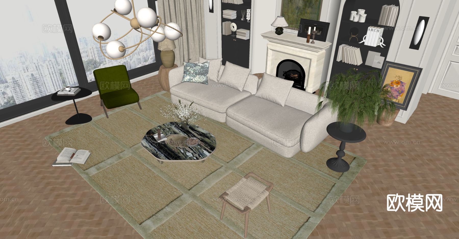 法式组合沙发su模型下载（渲染图1）