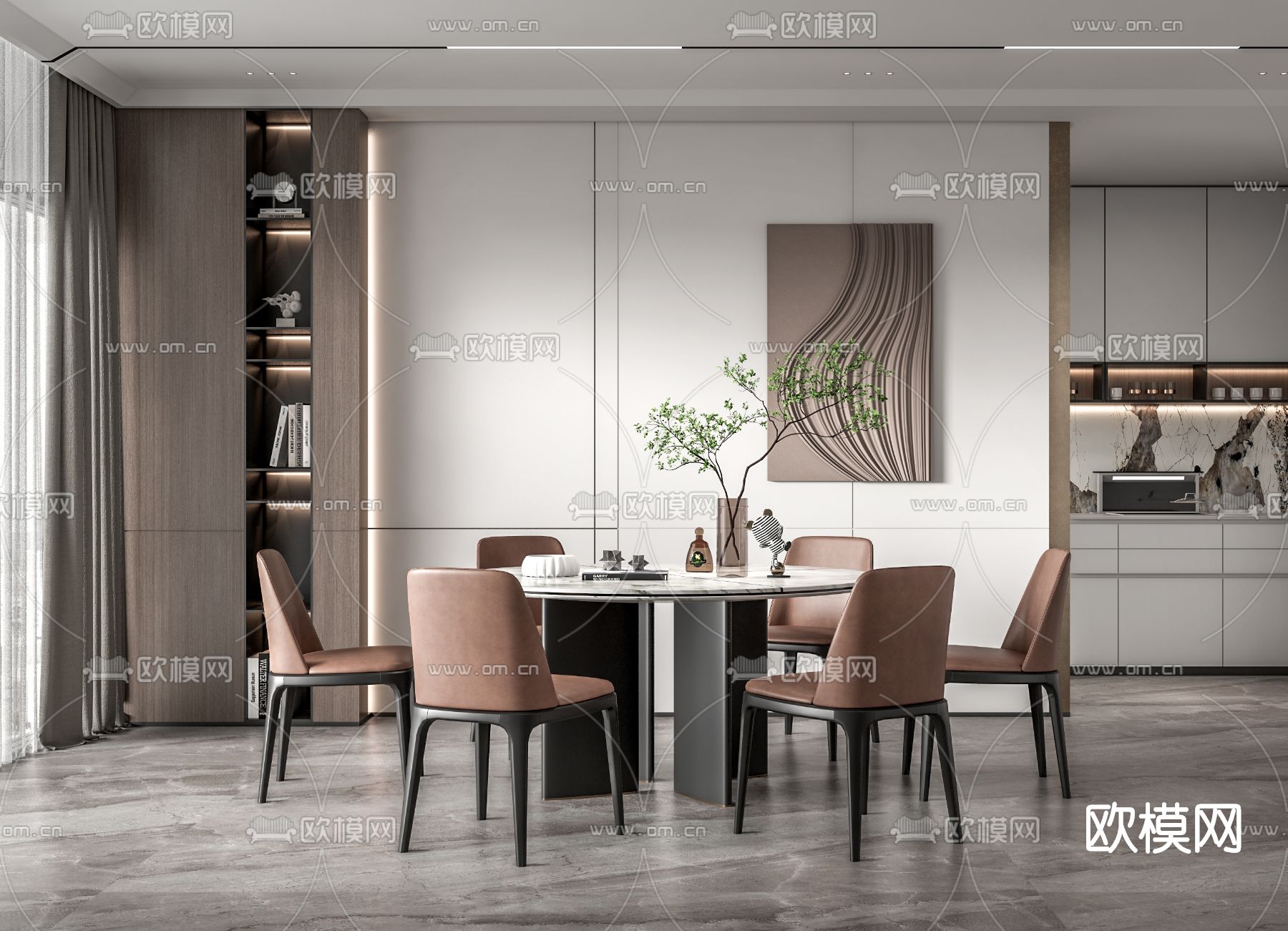 现代圆桌餐桌椅su模型