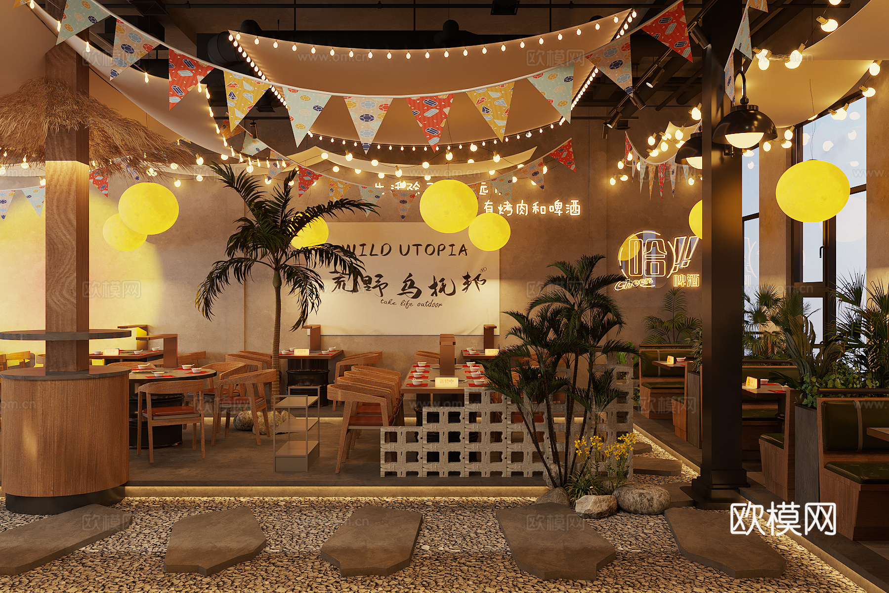 工业风烧烤店 烤肉店3d模型下载