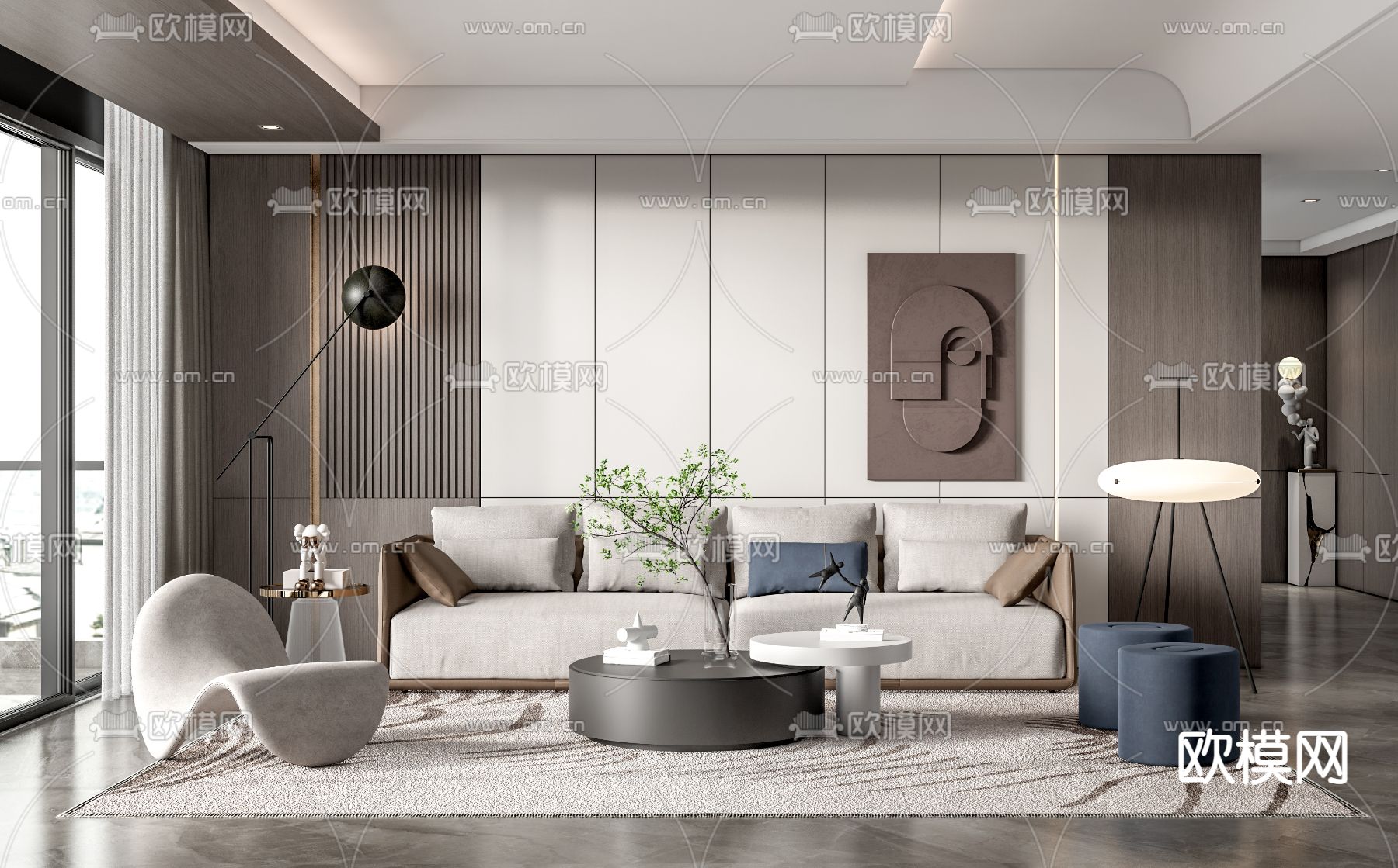 现代客厅su模型下载（渲染图1）