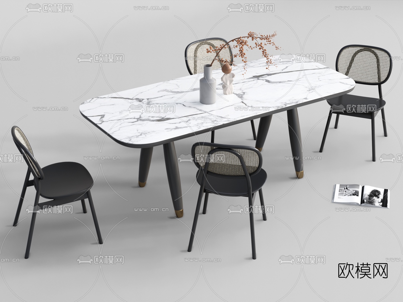 现代大理石餐桌椅su模型