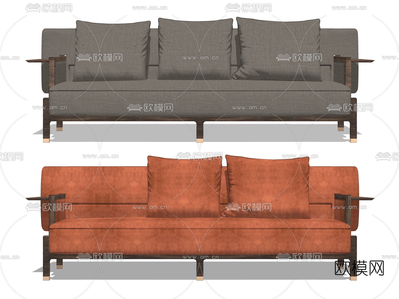 新中式布艺多人沙发su模型下载（渲染图2）
