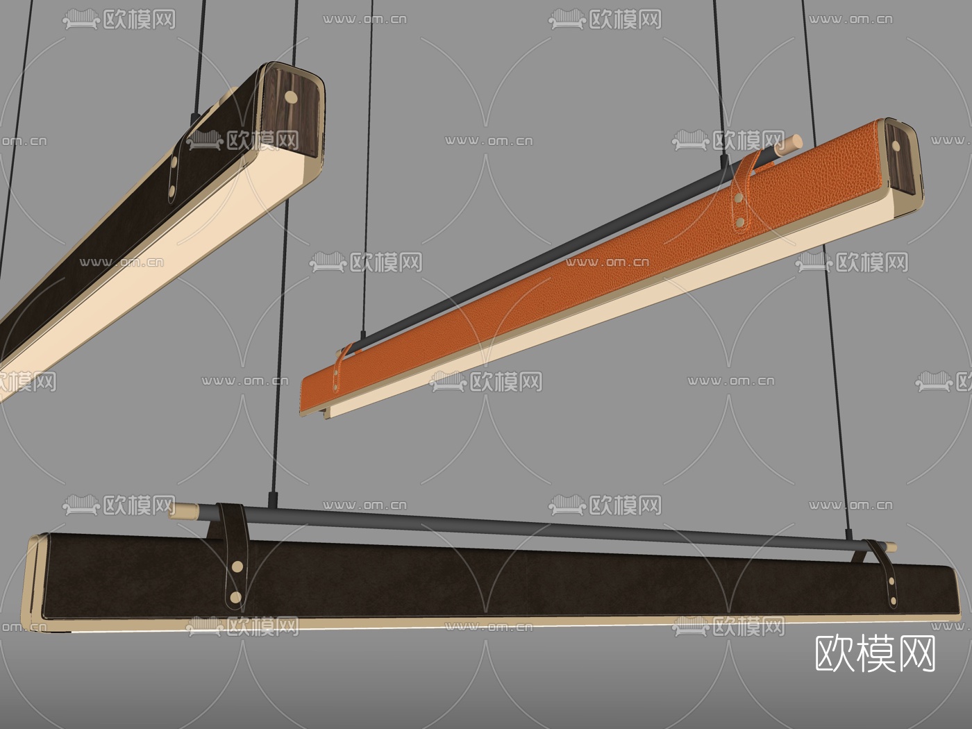 现代长条皮革办公吊灯su模型下载（渲染图2）