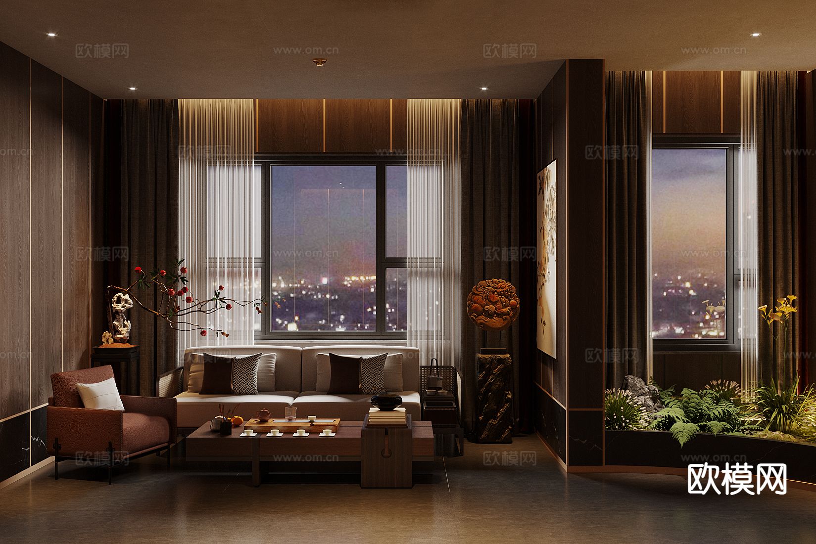 新中式接待室 会所接待室3d模型下载