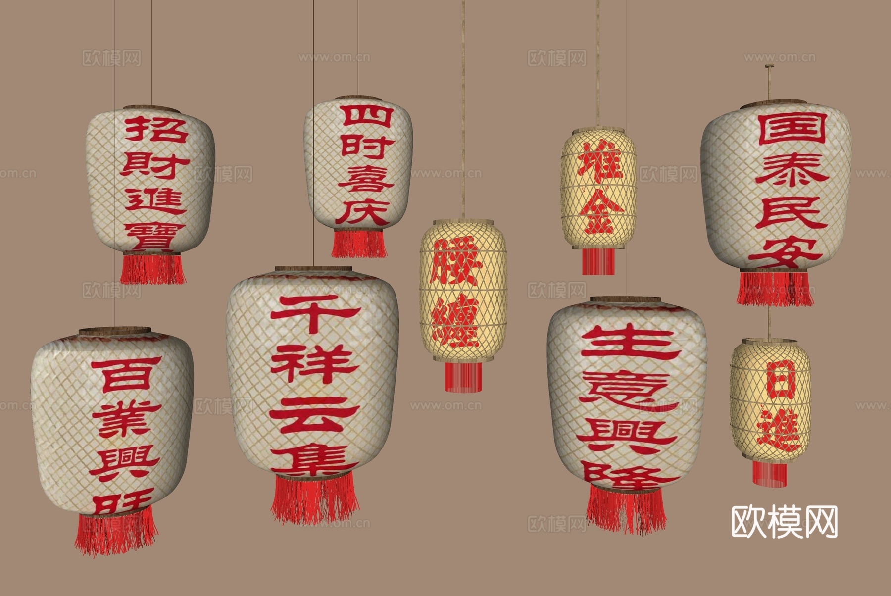 新中式装饰灯 竹编灯笼su模型下载（渲染图1）