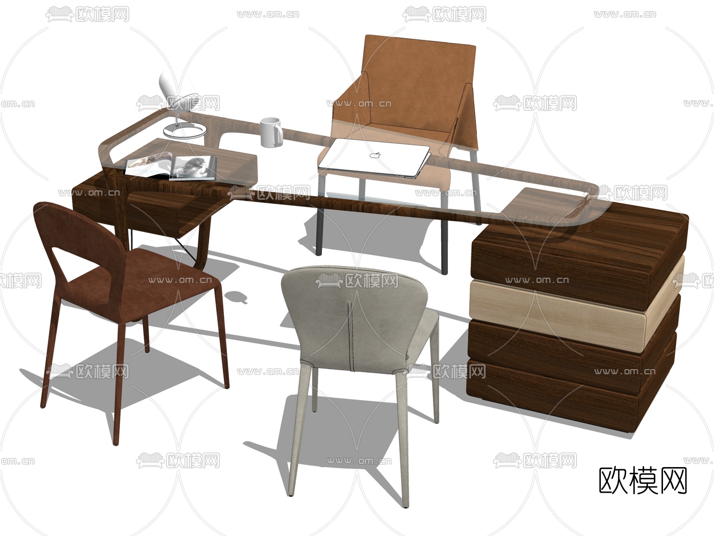现代书桌椅su模型下载（渲染图2）