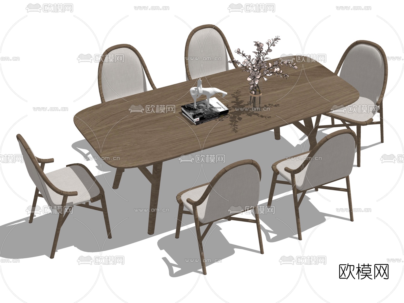 现代实木餐桌椅su模型