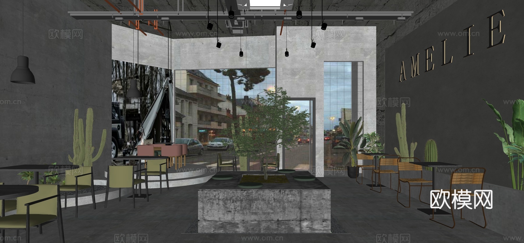 工业风咖啡厅 工业风奶茶店 咖啡桌椅 奶茶店桌椅 咖啡店中心su模型下载（渲染图3）