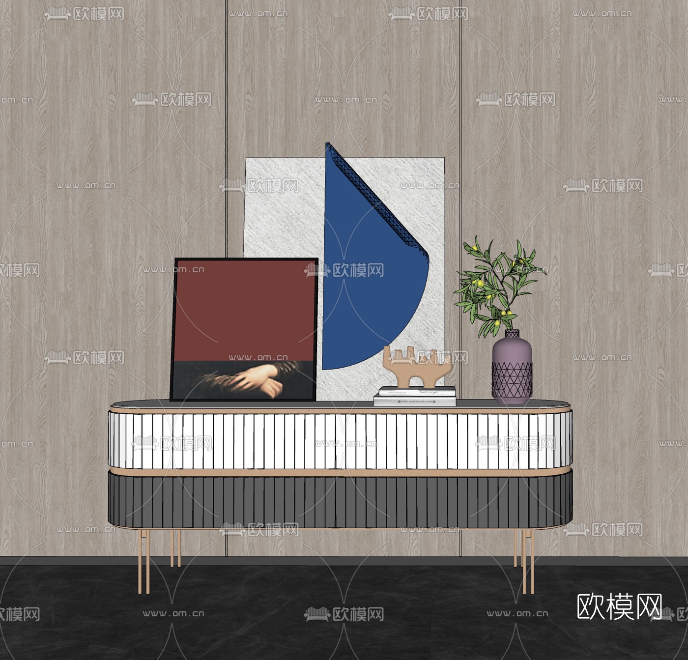 现代轻奢边柜su模型