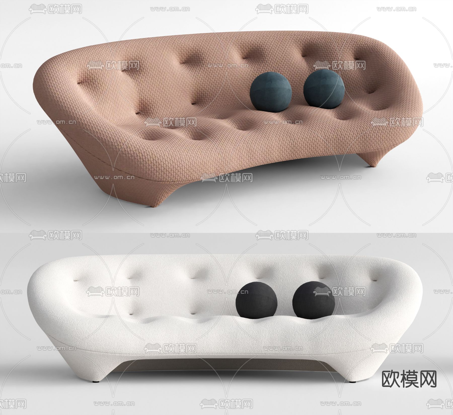 现代布艺双人沙发su模型下载（渲染图1）