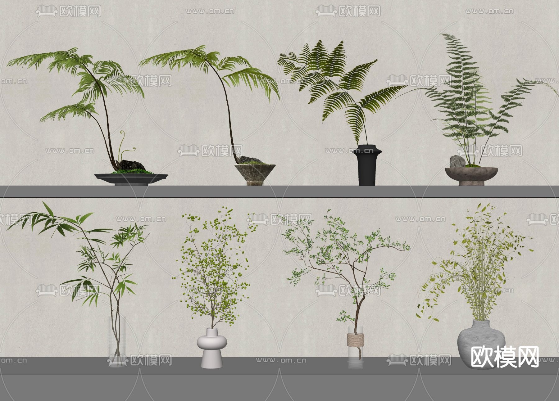 花瓶花艺 蕨类盆栽su模型