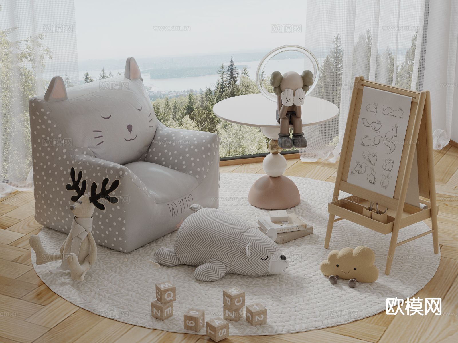 现代儿童玩具 儿童沙发 黑板3d模型下载