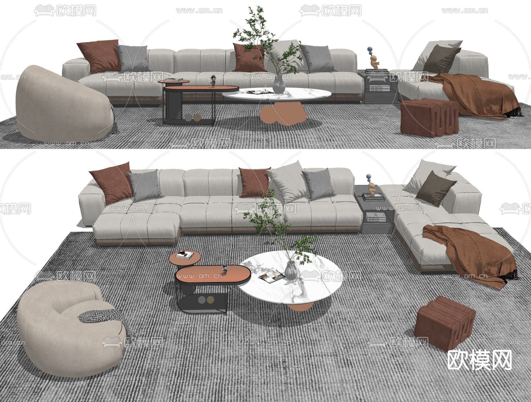 现代布艺沙发组合su模型