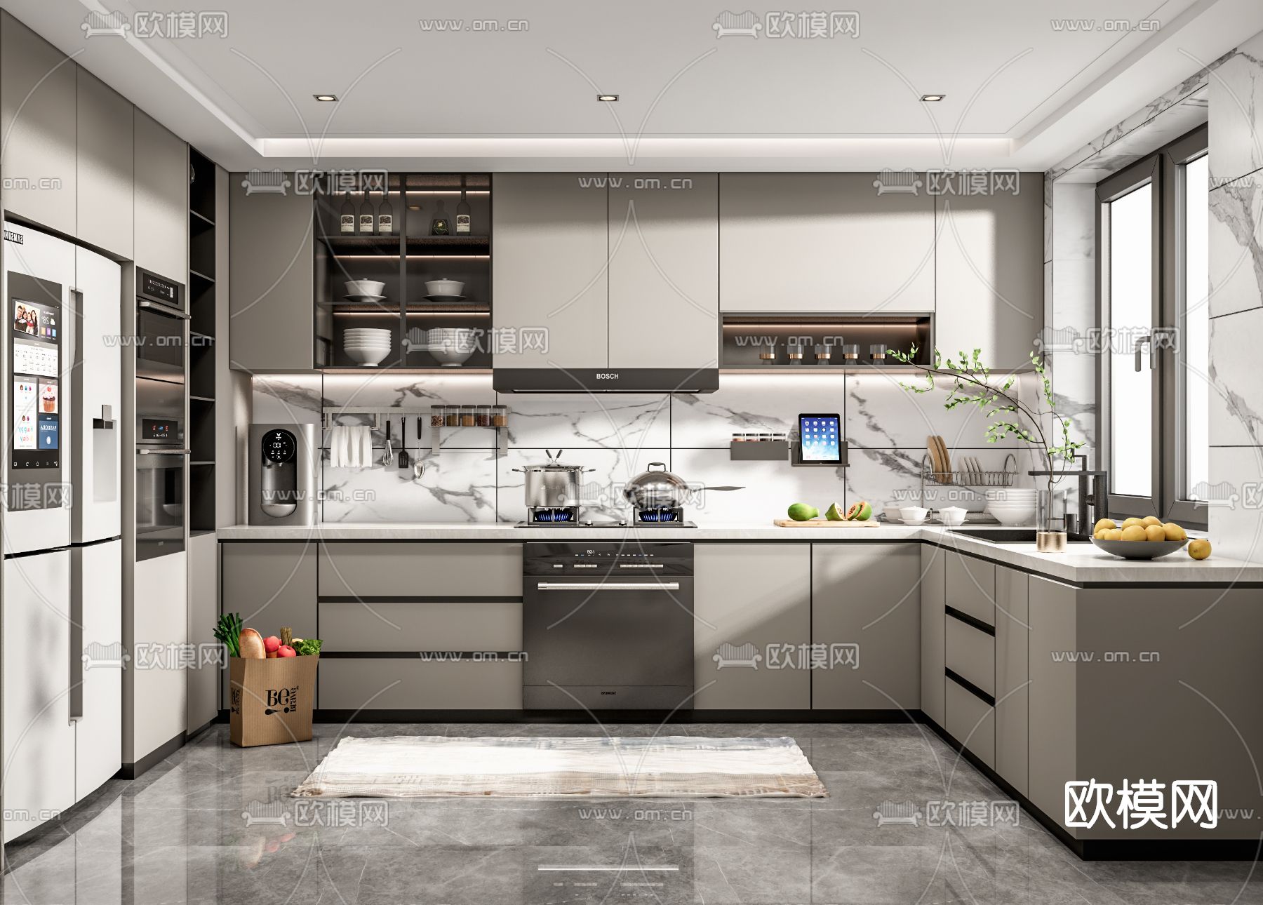 现代厨房su模型下载（渲染图1）