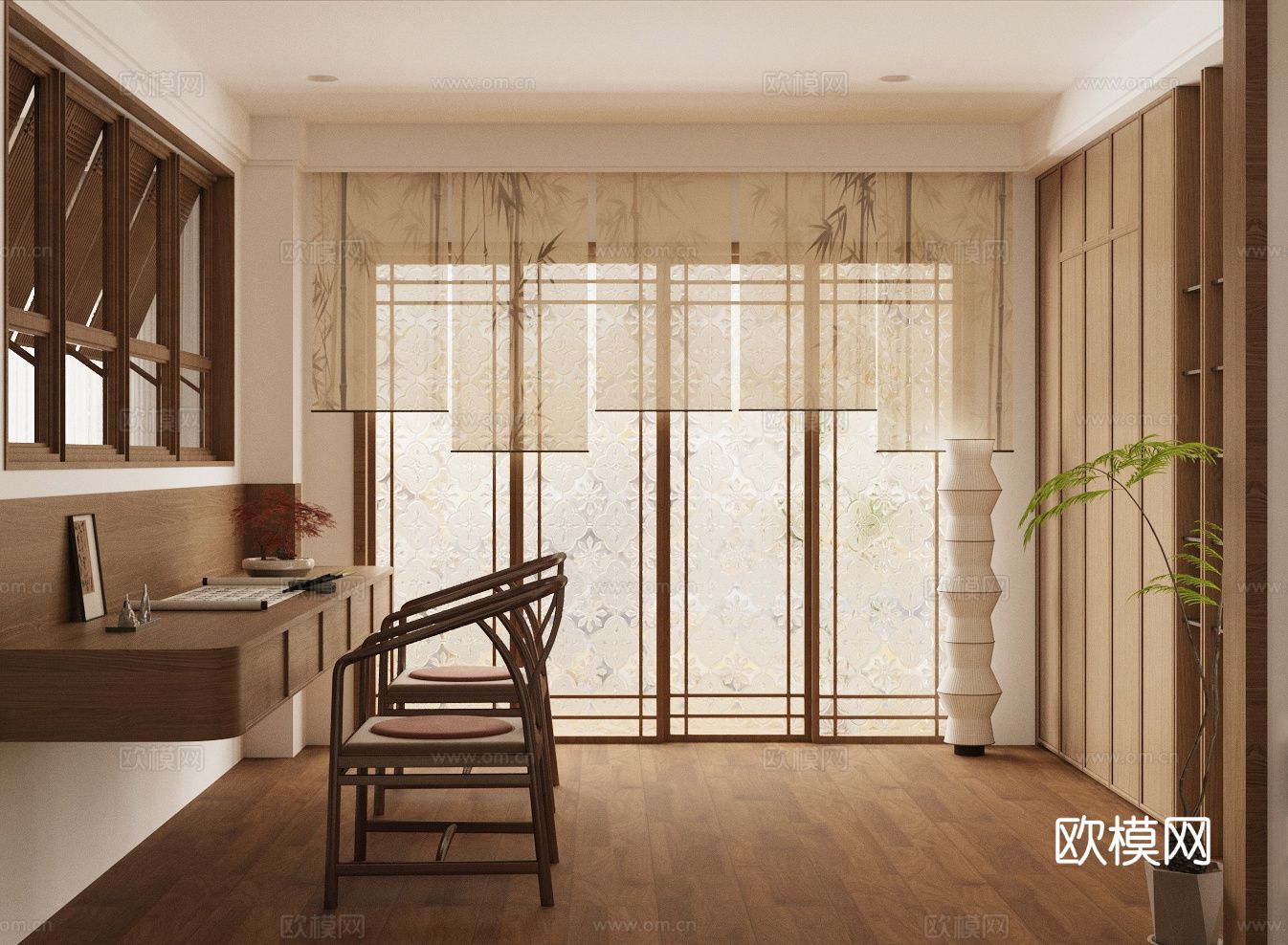 新中式禅意书房su模型下载（渲染图2）