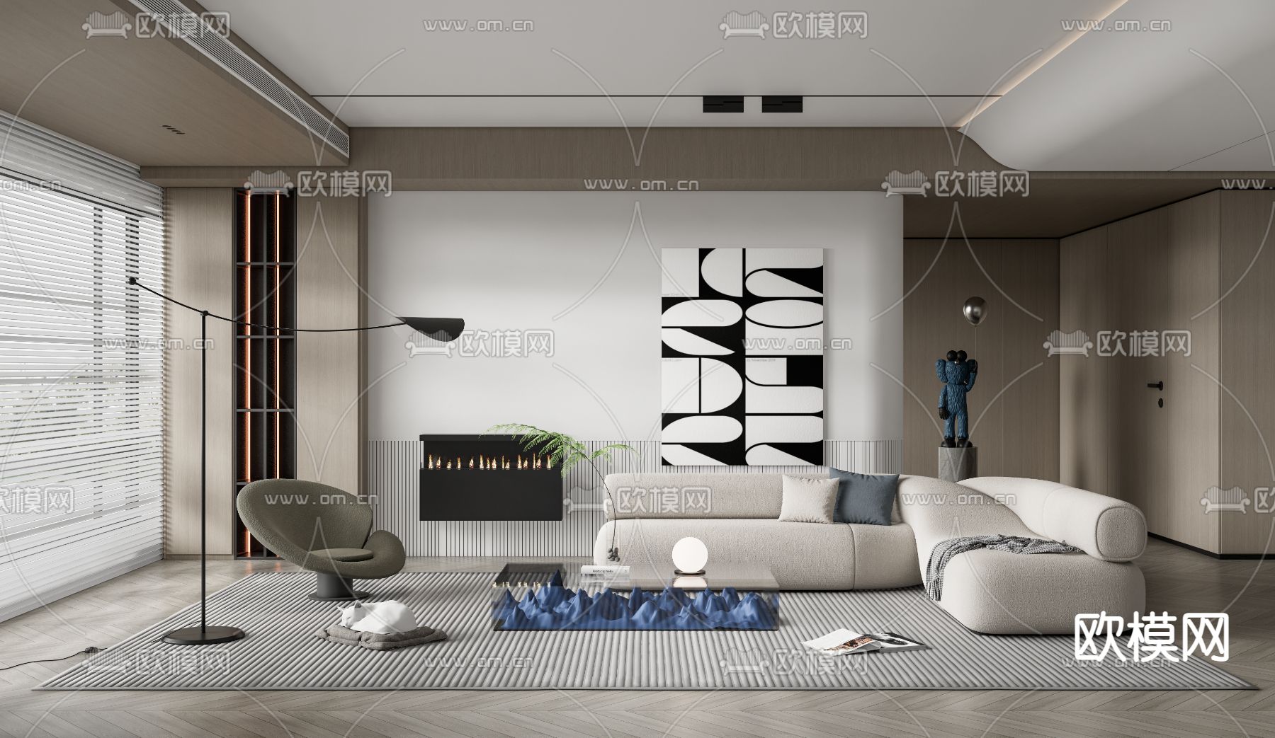 现代转角沙发组合su模型