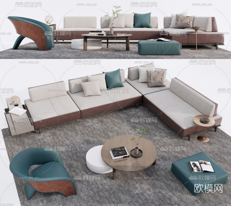 现代布艺转角沙发su模型