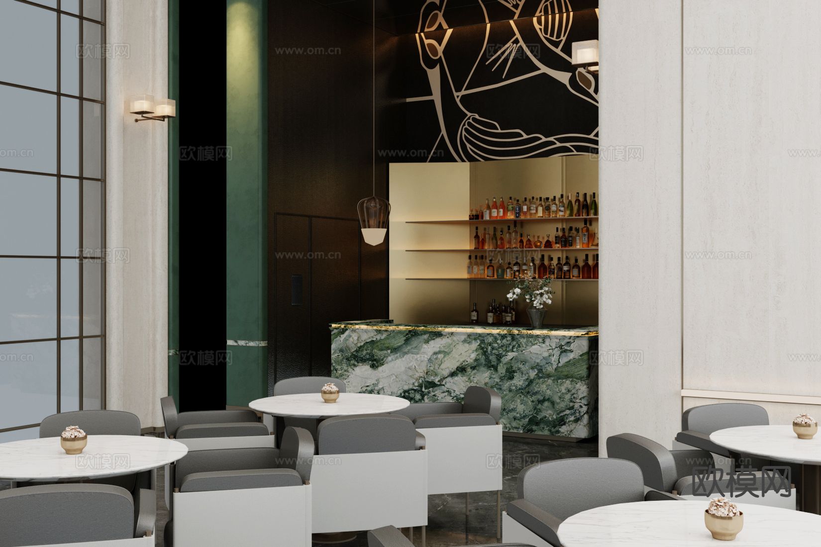 现代轻奢售楼处 洽谈区 水吧区su模型下载（渲染图2）