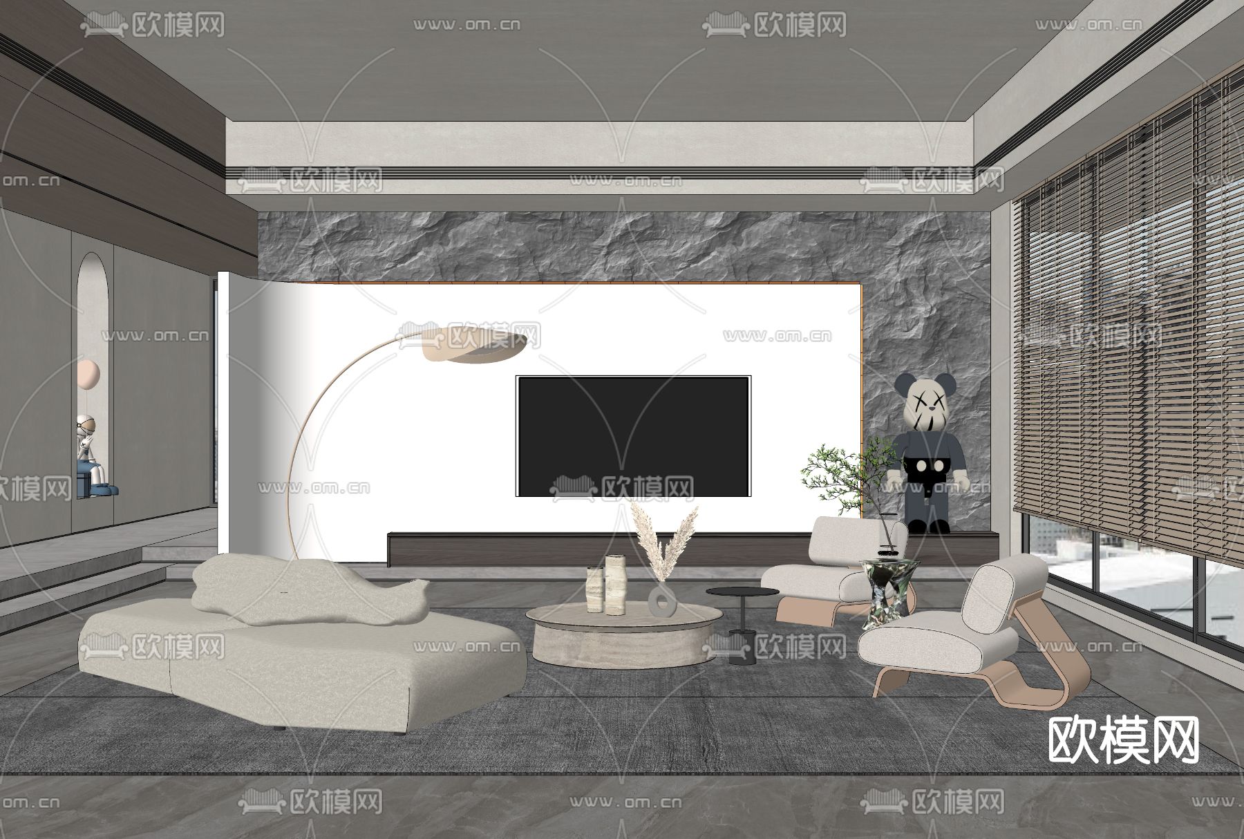 现代布艺沙发组合su模型