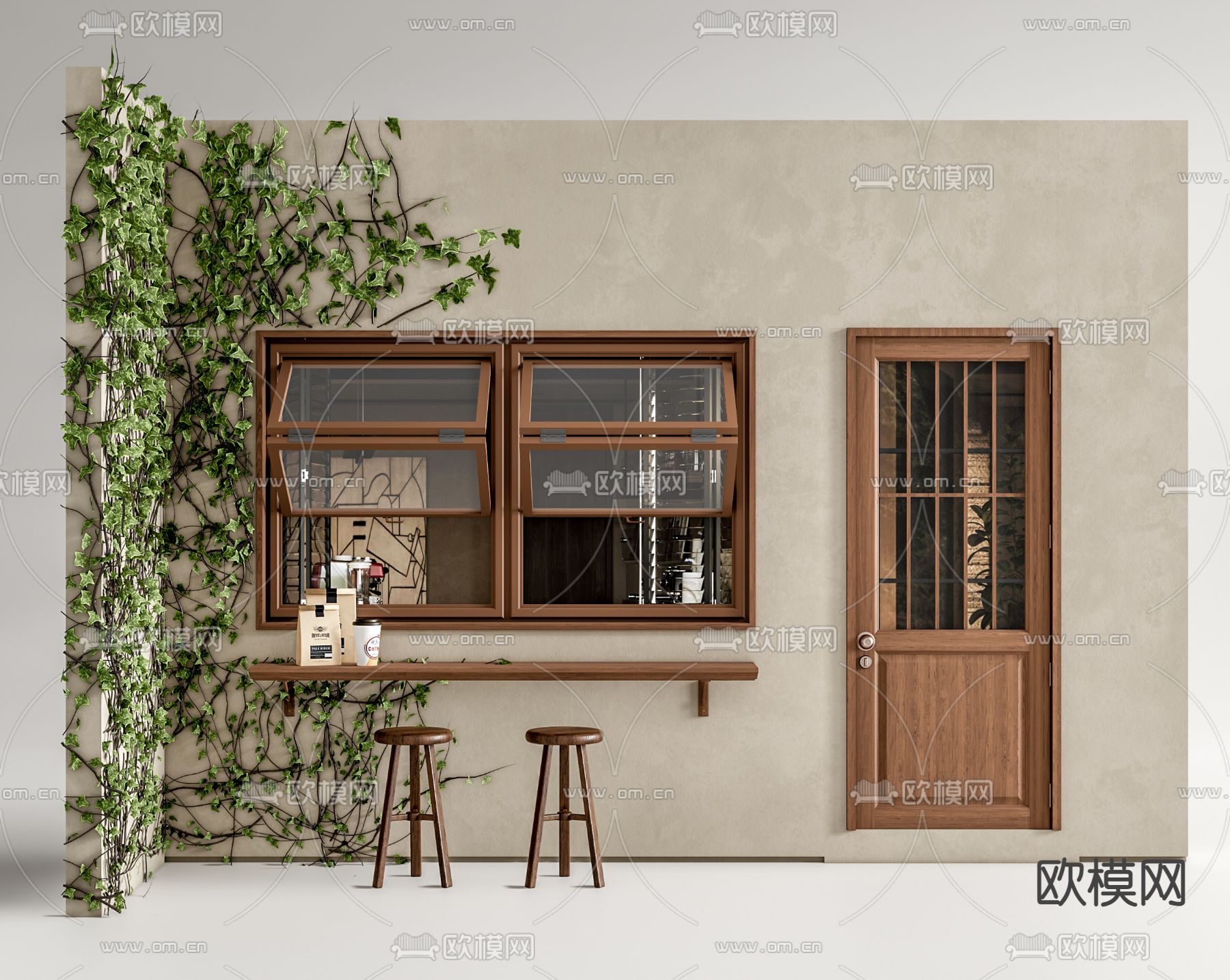 咖啡店 门头 门面su模型